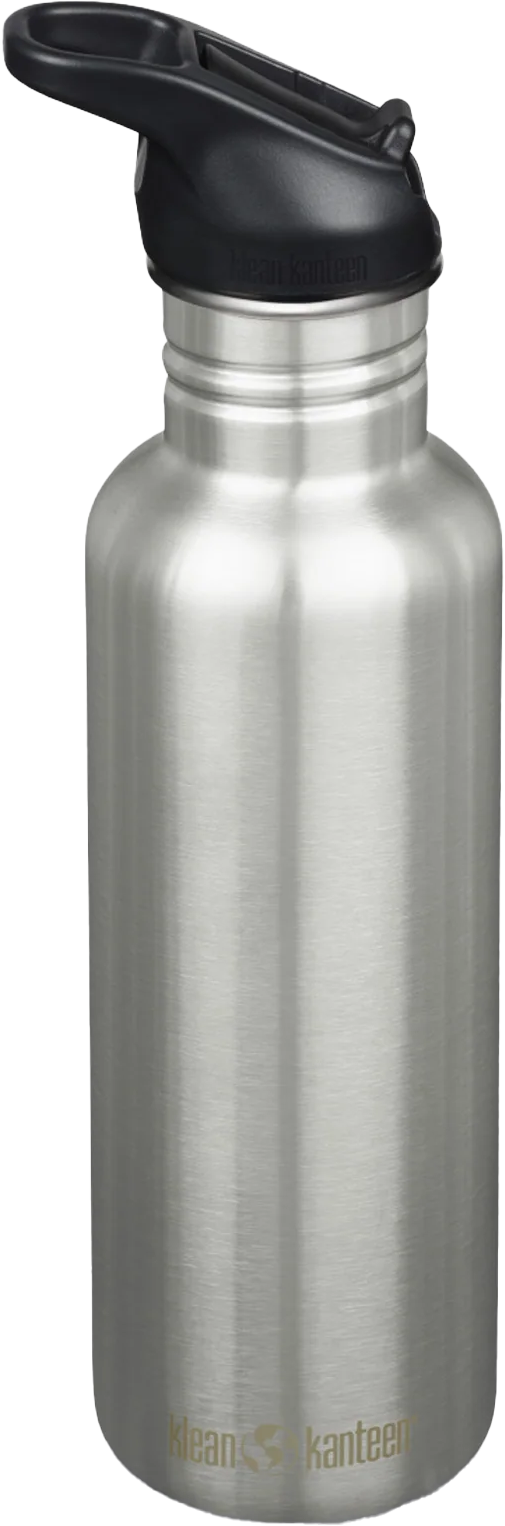 Klean Kanteen Classic 800 ml (W/ Flip Seal Sport Cap and Straw) Brushed Stainless