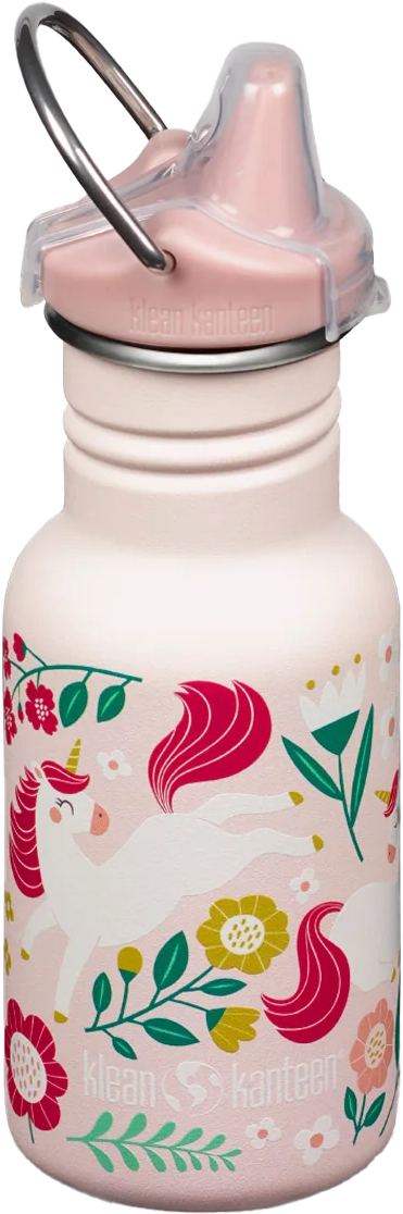 Klean Kanteen Kids' Classic Narrow 355ml (W/ Kid Sippy) Leaping Unicorns Pink